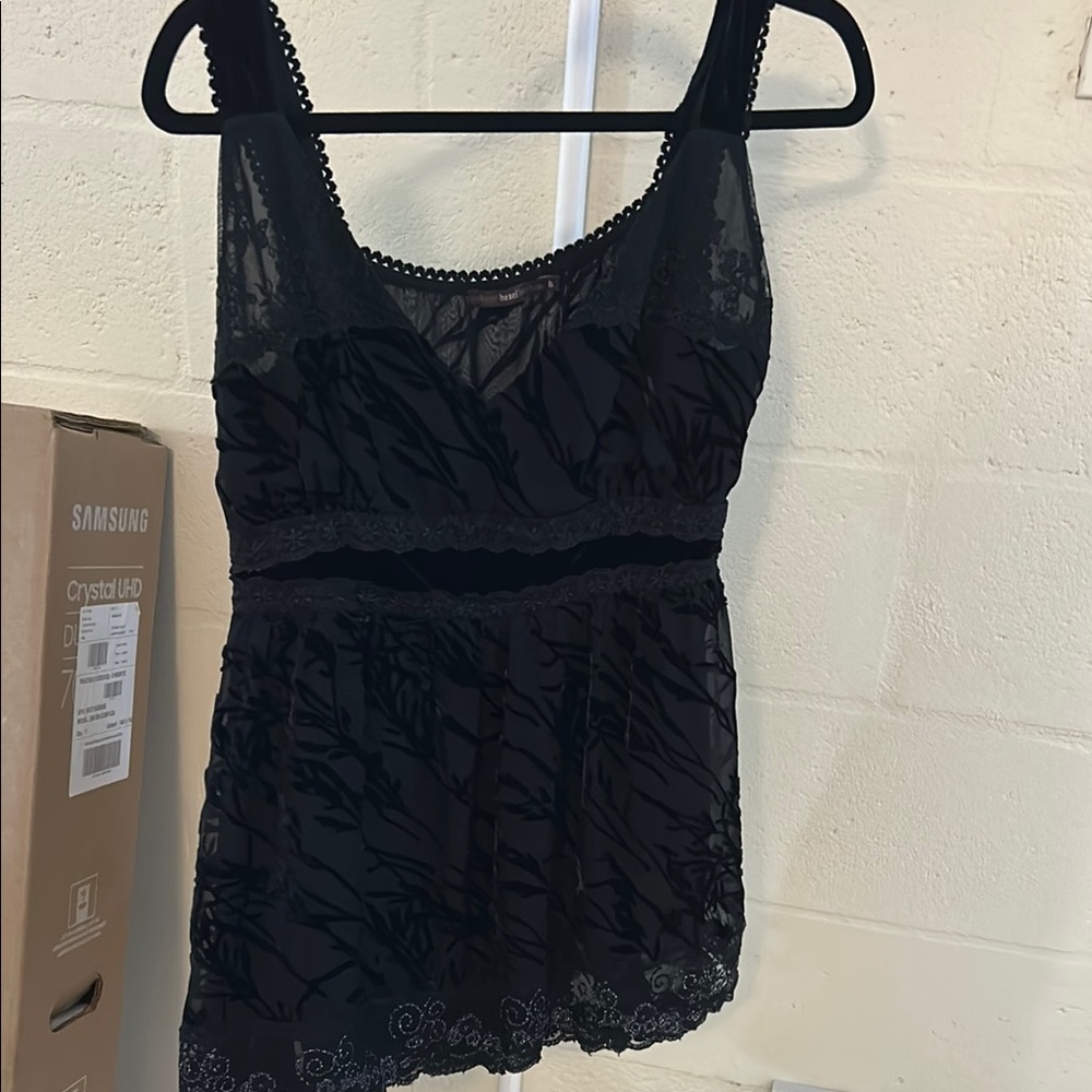 Hazel Black Lace look burnout black Tank Top